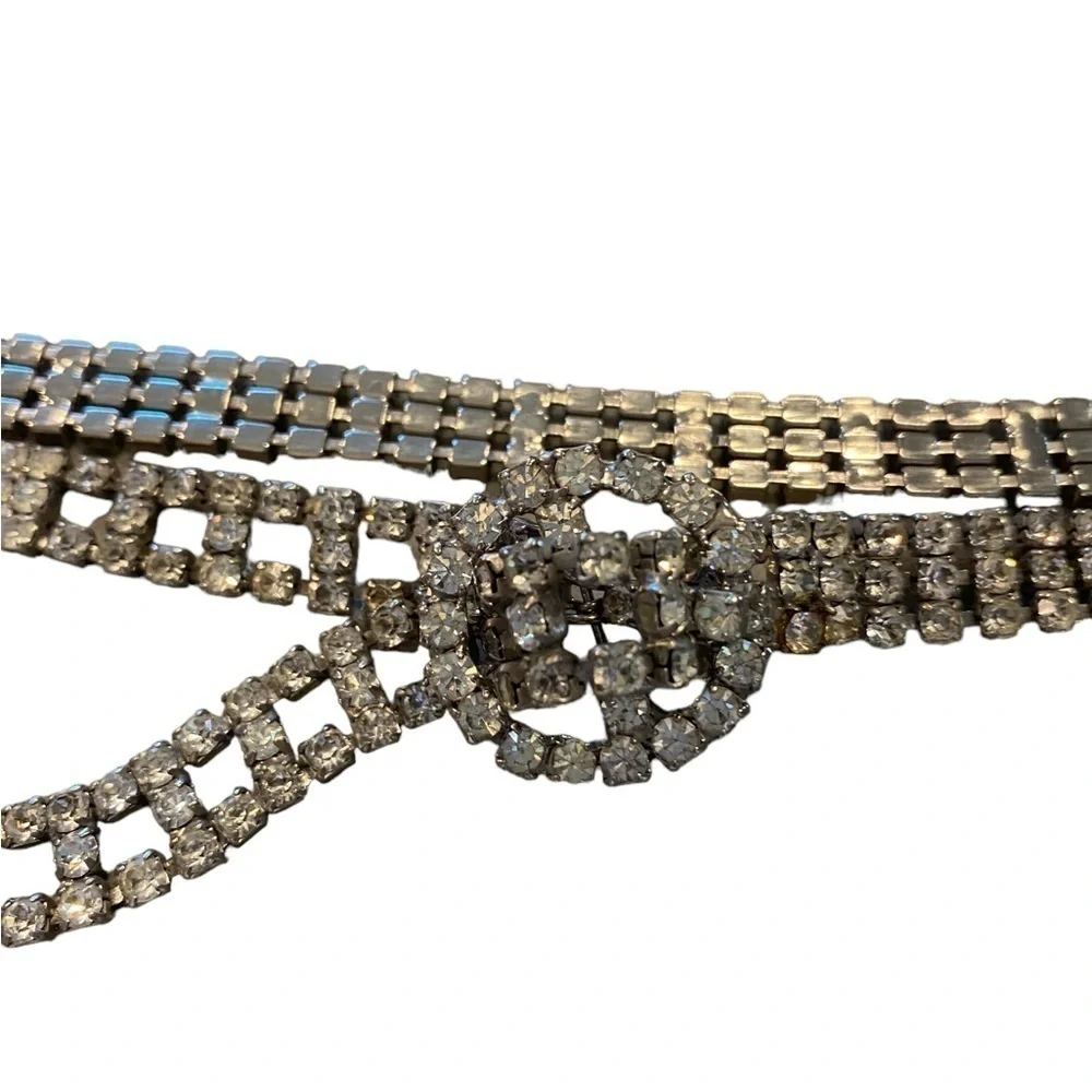 Vintage Silver Sparkling Prong Set Rhinestone Bling Belt Glam party